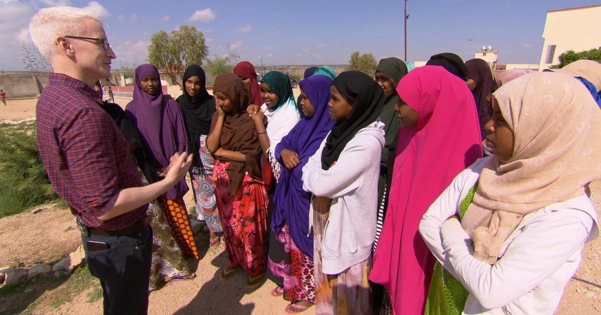 Abaarso students in brightly colored headscarves gathered outside the school.